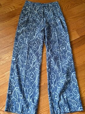 NWT J.McLaughlin Morgan High Rise Wide Leg Pants Denim Leaf Print 4 Coastal Boho